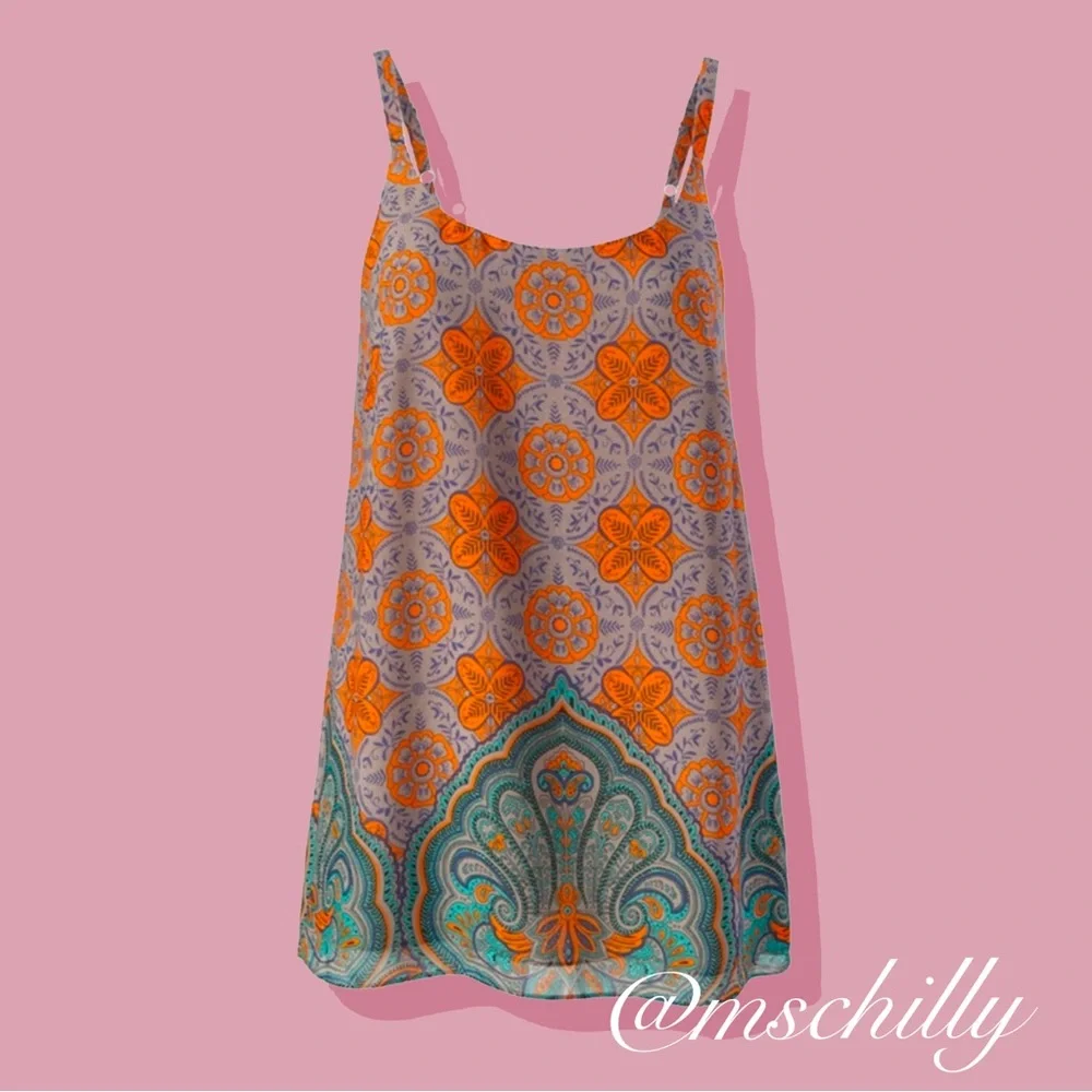 Cabi Arabesque Cami Tank Tunic Top Sleeveless Orange Blue Paisley 3082 Sz S - Picture 1 of 8